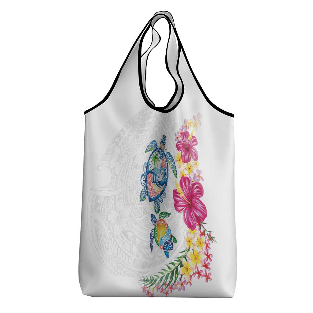 Hawaiian Abstract Art Turtles Grocery Bag with Plumeria and Hibiscus LT03 - Polynesian Pride