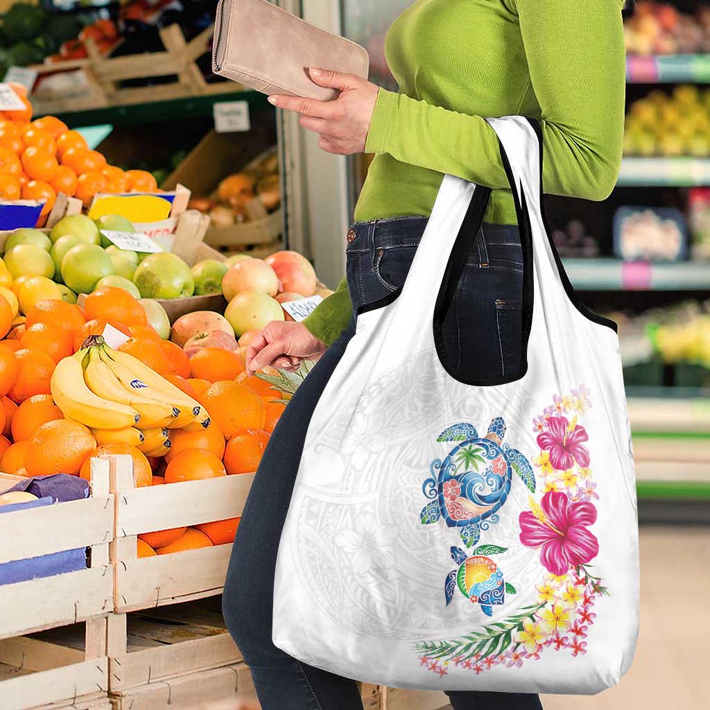 Hawaiian Abstract Art Turtles Grocery Bag with Plumeria and Hibiscus LT03 - Polynesian Pride