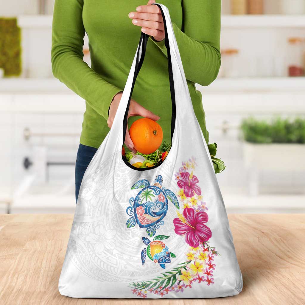 Hawaiian Abstract Art Turtles Grocery Bag with Plumeria and Hibiscus LT03 - Polynesian Pride