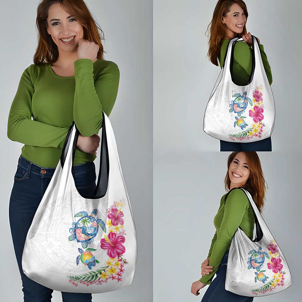Hawaiian Abstract Art Turtles Grocery Bag with Plumeria and Hibiscus LT03 - Polynesian Pride