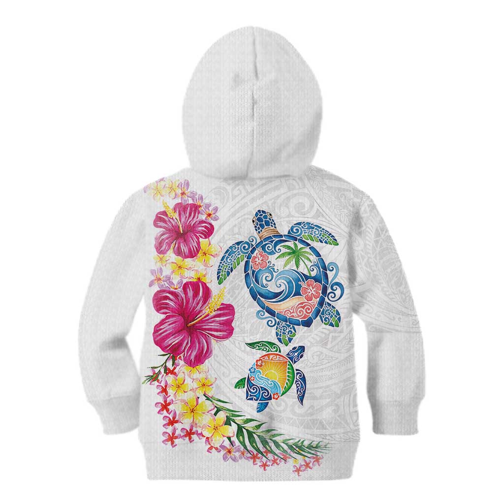 Hawaiian Abstract Art Turtles Kid Hoodie with Plumeria and Hibiscus - Polynesian Pride