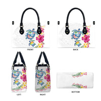 Hawaiian Abstract Art Turtles Leather Bag with Plumeria and Hibiscus - Polynesian Pride