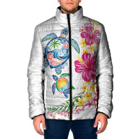 Hawaiian Abstract Art Turtles Padded Jacket with Plumeria and Hibiscus - Polynesian Pride