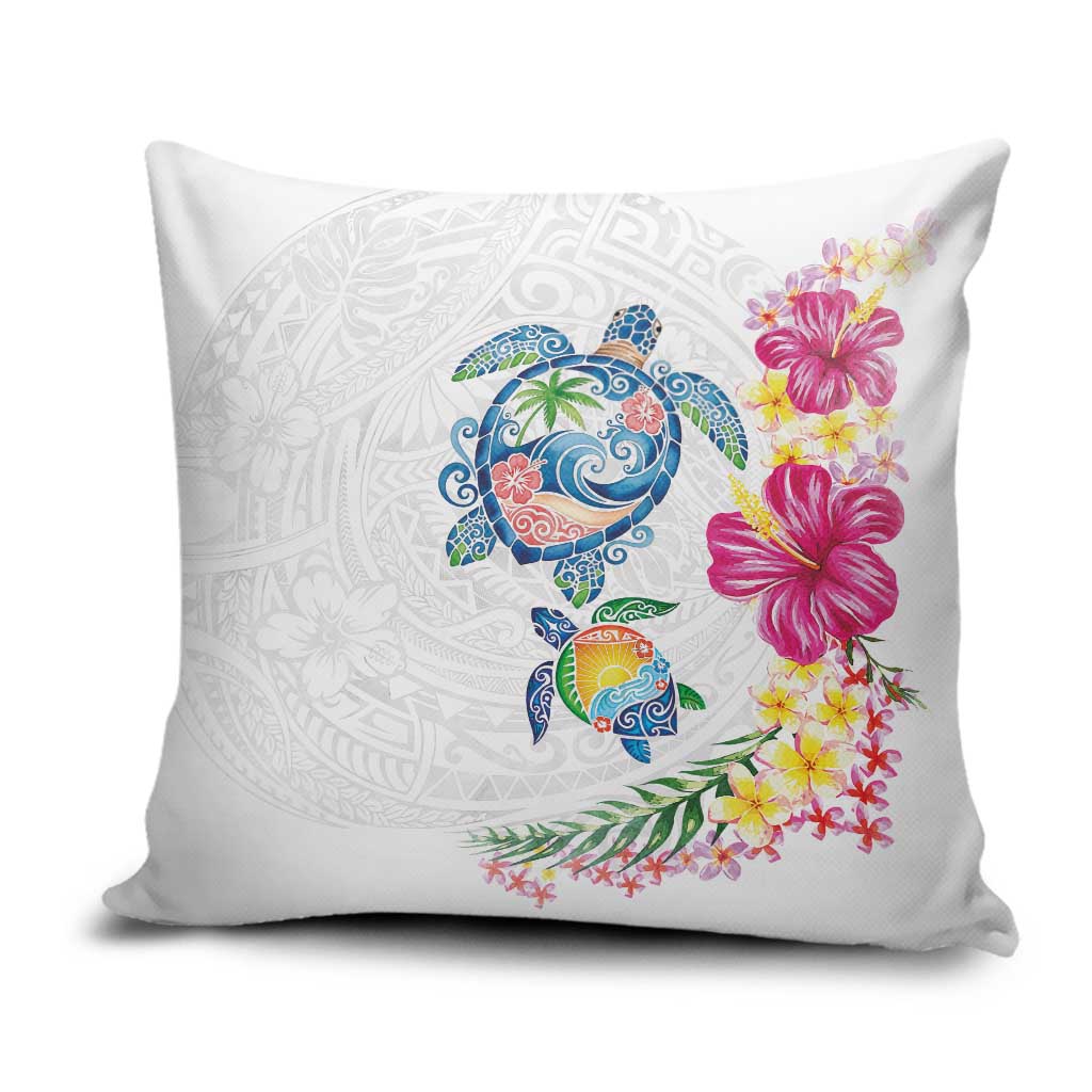 Hawaiian Abstract Art Turtles Pillow Cover with Plumeria and Hibiscus - Polynesian Pride