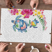 Hawaiian Abstract Art Turtles Puzzle with Plumeria and Hibiscus - Polynesian Pride