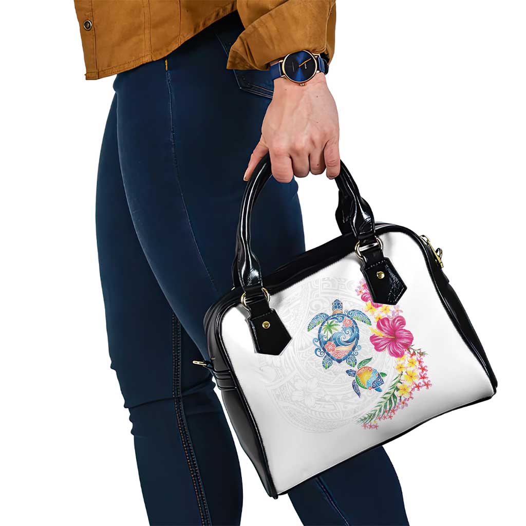 Hawaiian Abstract Art Turtles Shoulder Handbag with Plumeria and Hibiscus - Polynesian Pride