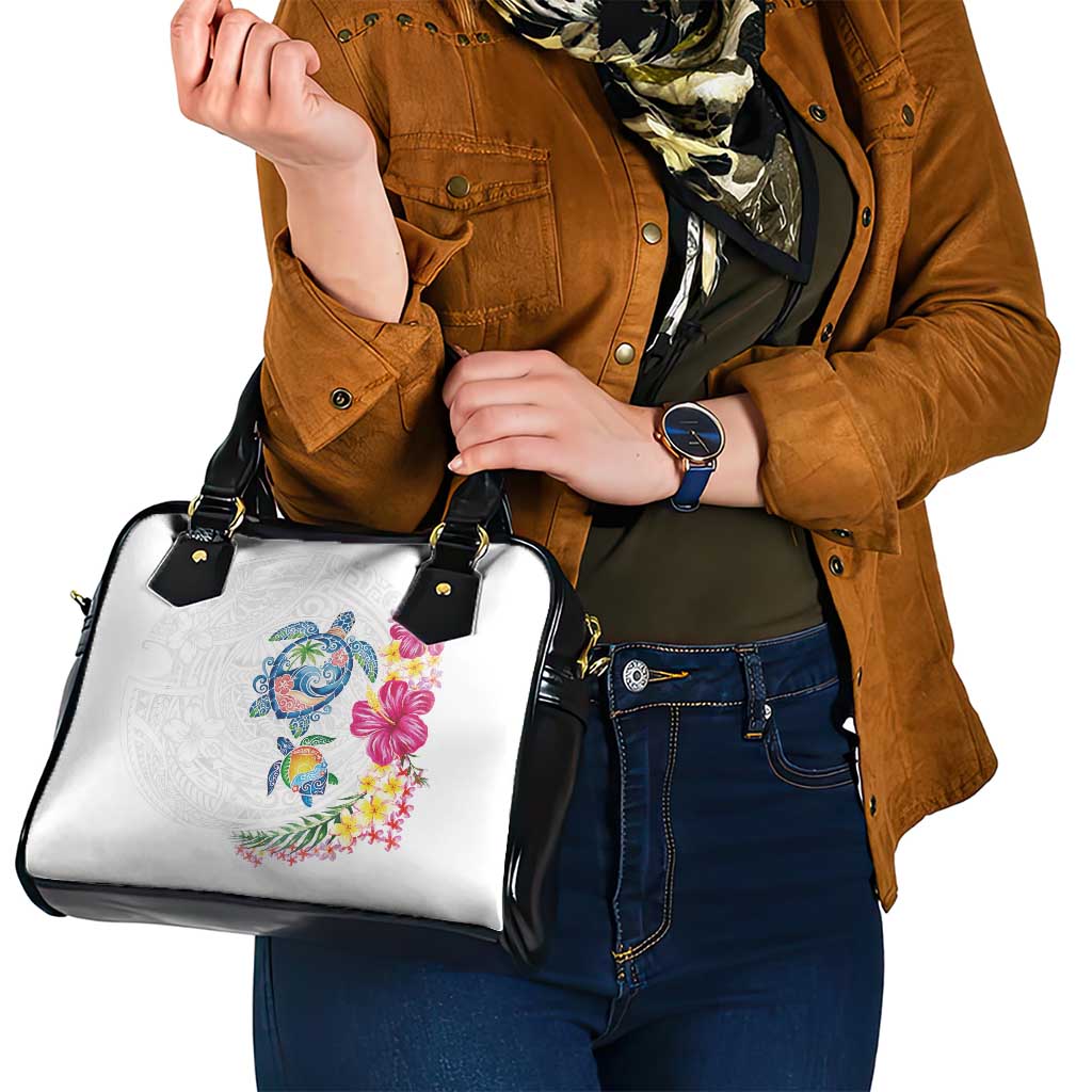 Hawaiian Abstract Art Turtles Shoulder Handbag with Plumeria and Hibiscus - Polynesian Pride