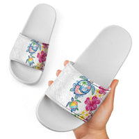 Hawaiian Abstract Art Turtles Slide Sandals with Plumeria and Hibiscus LT03 - Polynesian Pride