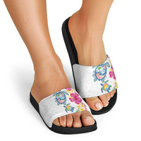 Hawaiian Abstract Art Turtles Slide Sandals with Plumeria and Hibiscus LT03 - Polynesian Pride