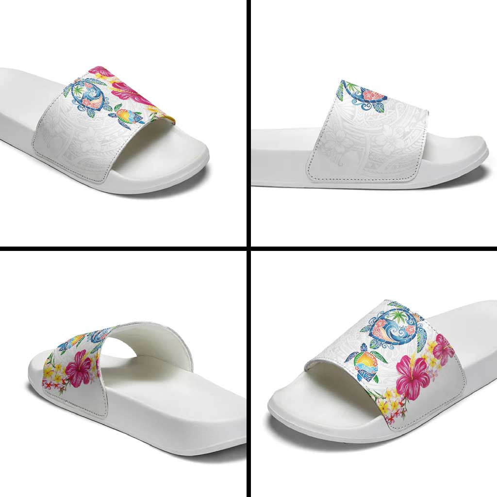 Hawaiian Abstract Art Turtles Slide Sandals with Plumeria and Hibiscus LT03 - Polynesian Pride