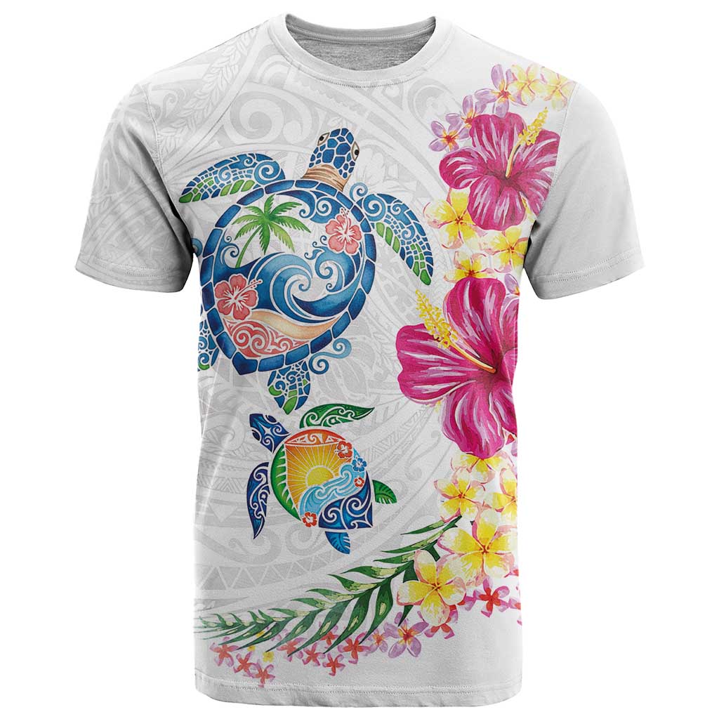 Hawaiian Abstract Art Turtles T Shirt with Plumeria and Hibiscus - Polynesian Pride