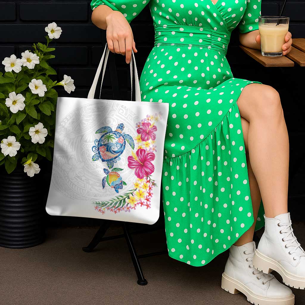 Hawaiian Abstract Art Turtles Tote Bag with Plumeria and Hibiscus - Polynesian Pride