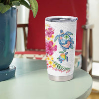 Hawaiian Abstract Art Turtles Tumbler Cup with Plumeria and Hibiscus - Polynesian Pride