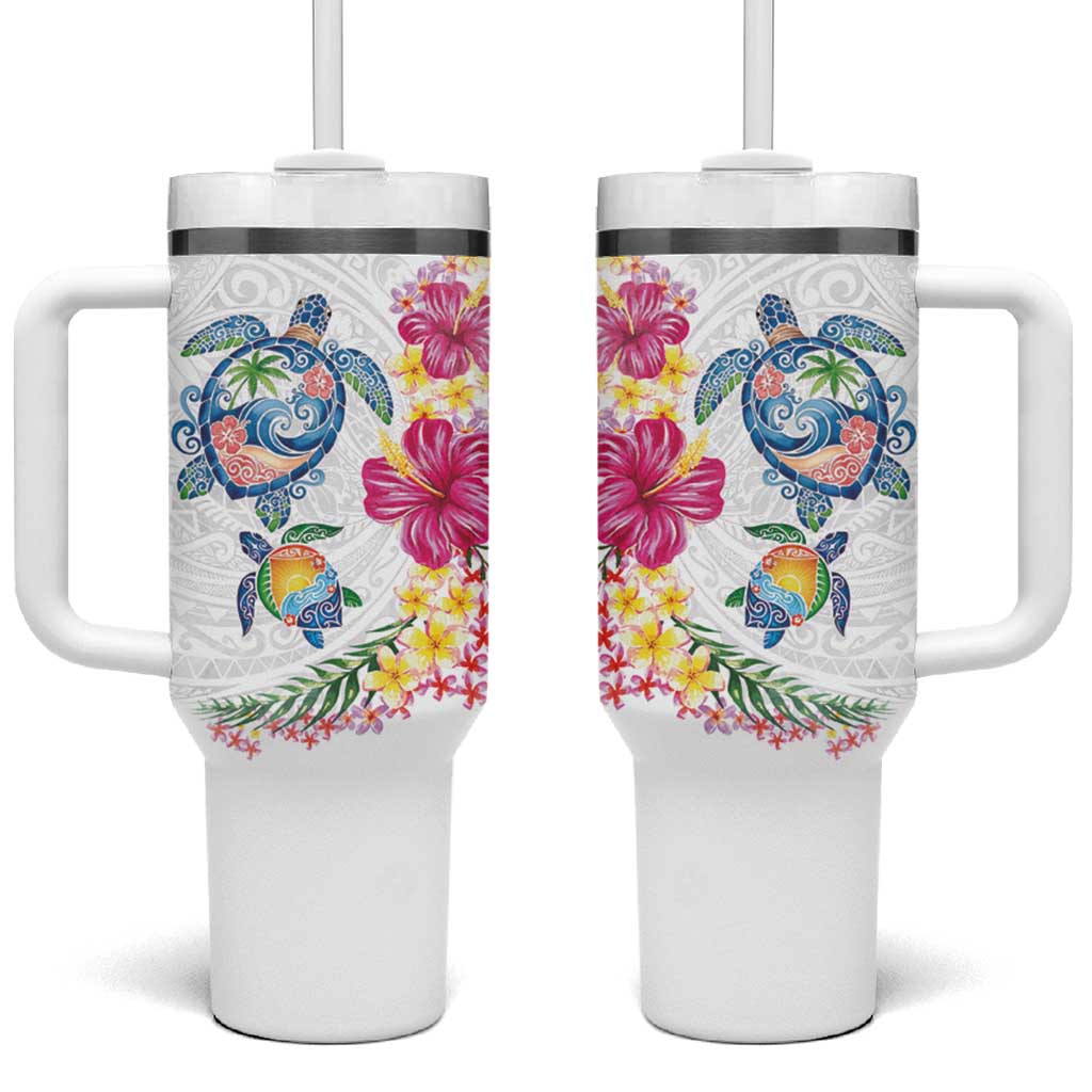 Hawaiian Abstract Art Turtles Tumbler With Handle with Plumeria and Hibiscus - Polynesian Pride