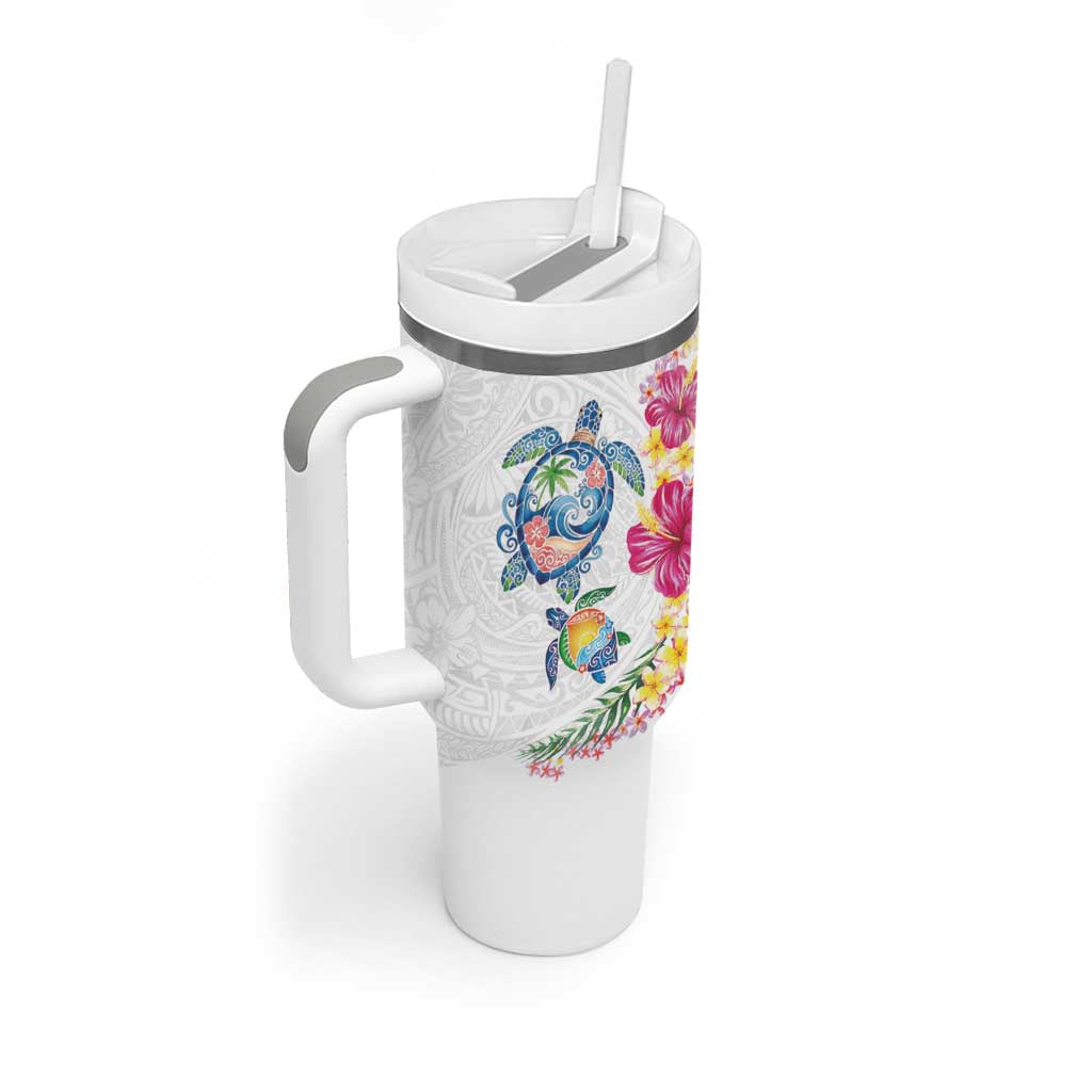 Hawaiian Abstract Art Turtles Tumbler With Handle with Plumeria and Hibiscus - Polynesian Pride