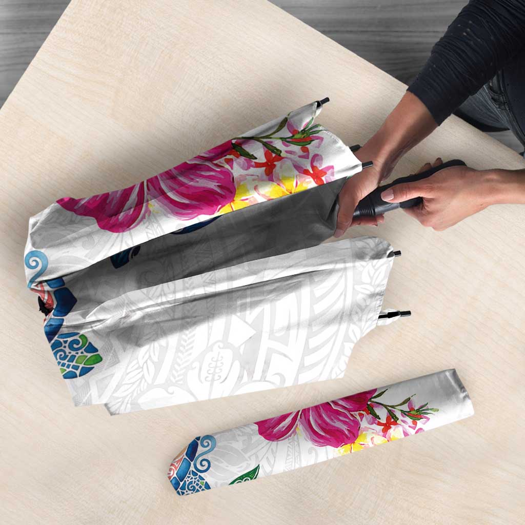 Hawaiian Abstract Art Turtles Umbrella with Plumeria and Hibiscus - Polynesian Pride