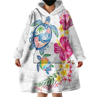 Hawaiian Abstract Art Turtles Wearable Blanket Hoodie with Plumeria and Hibiscus - Polynesian Pride