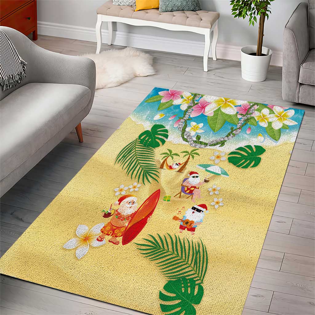 Hawaiian Mele Kalikimaka Area Rug Tropical Plumeria and Lei Funny Santa Beach - Polynesian Pride