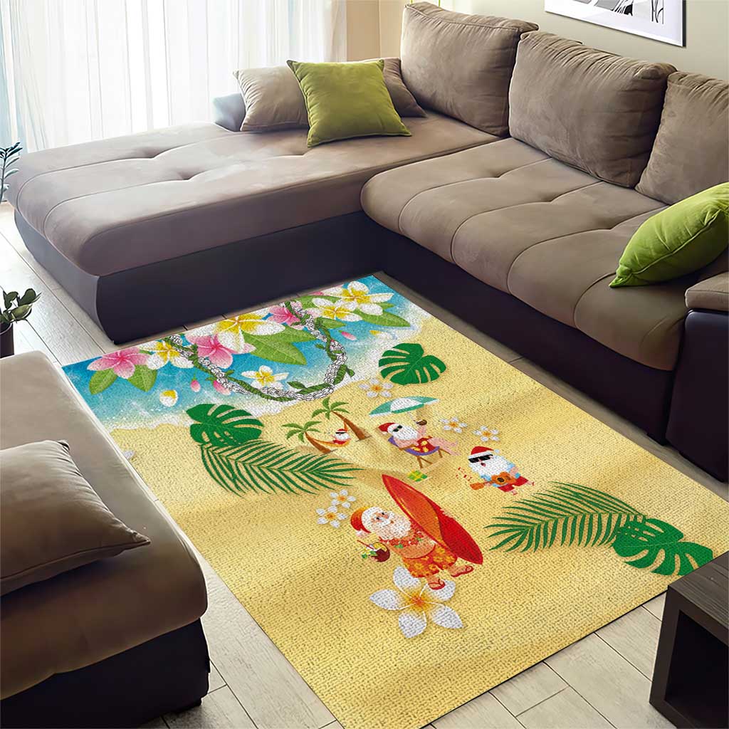 Hawaiian Mele Kalikimaka Area Rug Tropical Plumeria and Lei Funny Santa Beach - Polynesian Pride