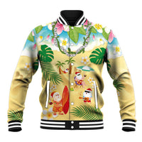 Hawaiian Mele Kalikimaka Baseball Jacket Tropical Plumeria and Lei Funny Santa Beach - Polynesian Pride