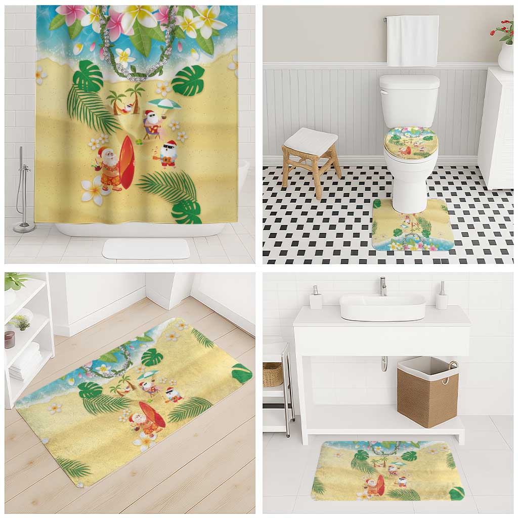 Hawaiian Mele Kalikimaka Bathroom Set Tropical Plumeria and Lei Funny Santa Beach - Polynesian Pride