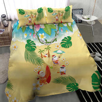 Hawaiian Mele Kalikimaka Bedding Set Tropical Plumeria and Lei Funny Santa Beach - Polynesian Pride