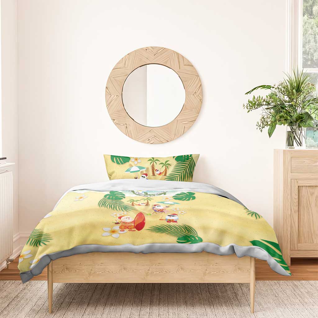 Hawaiian Mele Kalikimaka Bedding Set Tropical Plumeria and Lei Funny Santa Beach - Polynesian Pride