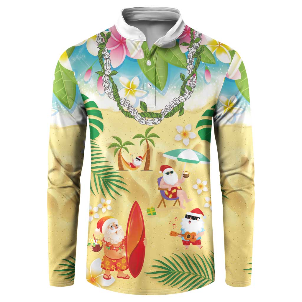 Hawaiian Mele Kalikimaka Button Sweatshirt Tropical Plumeria and Lei Funny Santa Beach - Polynesian Pride