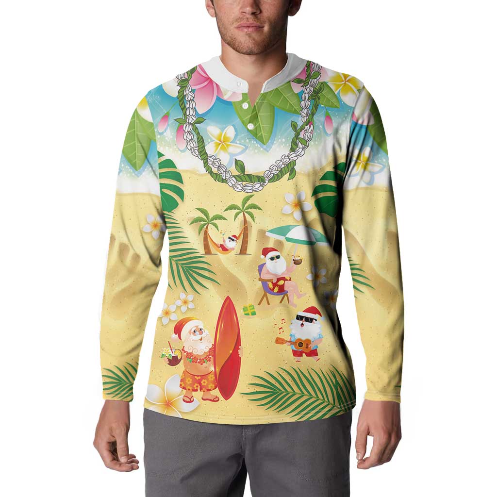 Hawaiian Mele Kalikimaka Button Sweatshirt Tropical Plumeria and Lei Funny Santa Beach - Polynesian Pride