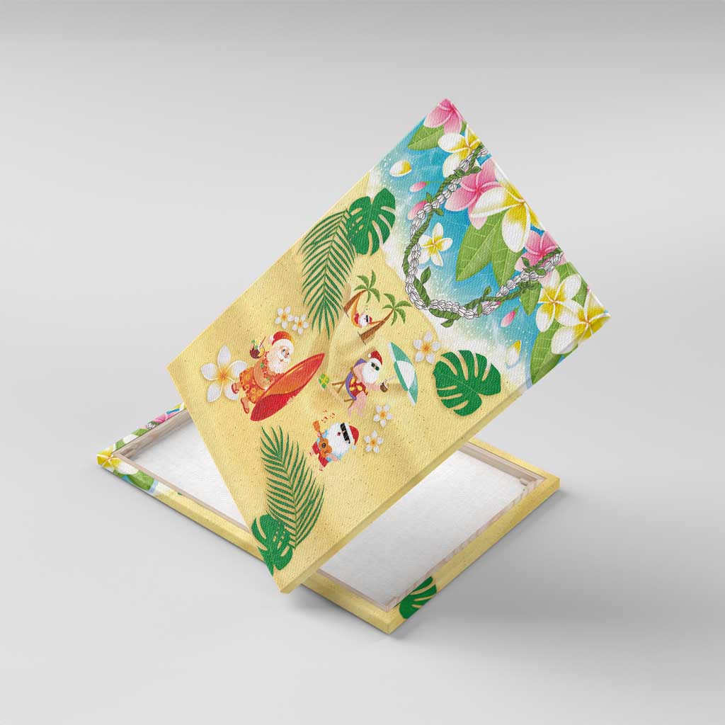 Hawaiian Mele Kalikimaka Canvas Wall Art Tropical Plumeria and Lei Funny Santa Beach - Polynesian Pride