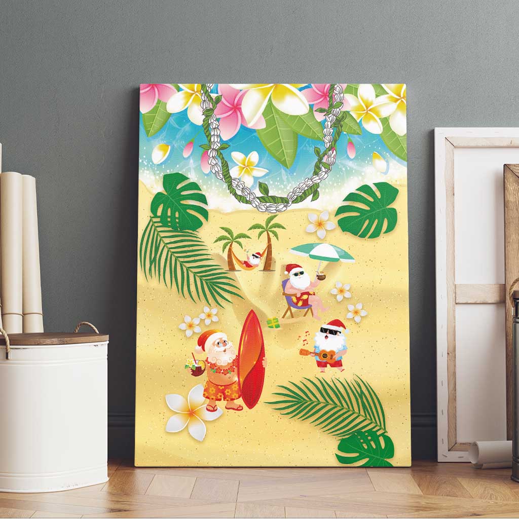 Hawaiian Mele Kalikimaka Canvas Wall Art Tropical Plumeria and Lei Funny Santa Beach - Polynesian Pride