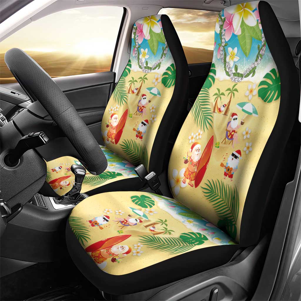 Hawaiian Mele Kalikimaka Car Seat Cover Tropical Plumeria and Lei Funny Santa Beach - Polynesian Pride