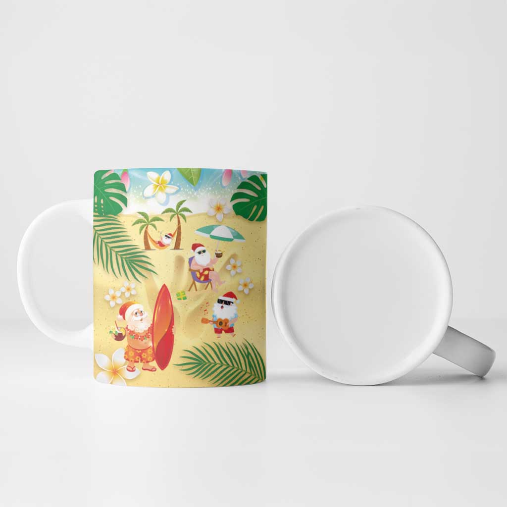 Hawaiian Mele Kalikimaka Ceramic Mug Tropical Plumeria and Lei Funny Santa Beach - Polynesian Pride