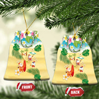 Hawaiian Mele Kalikimaka Ceramic Ornament Funny Santa Claus on Beach with Tropical Plants and Lei - Polynesian Pride