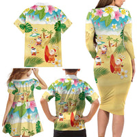 Hawaiian Mele Kalikimaka Family Matching Long Sleeve Bodycon Dress and Hawaiian Shirt Tropical Plumeria and Lei Funny Santa Beach - Polynesian Pride