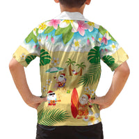 Hawaiian Mele Kalikimaka Family Matching Off The Shoulder Long Sleeve Dress and Hawaiian Shirt Tropical Plumeria and Lei Funny Santa Beach - Polynesian Pride