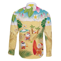 Hawaiian Mele Kalikimaka Family Matching Off The Shoulder Long Sleeve Dress and Hawaiian Shirt Tropical Plumeria and Lei Funny Santa Beach - Polynesian Pride