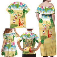 Hawaiian Mele Kalikimaka Family Matching Off Shoulder Maxi Dress and Hawaiian Shirt Tropical Plumeria and Lei Funny Santa Beach - Polynesian Pride
