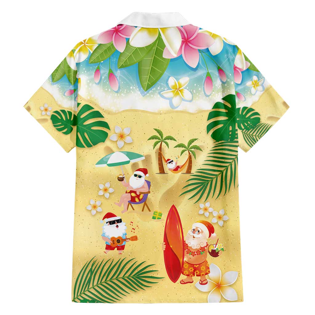 Hawaiian Mele Kalikimaka Family Matching Puletasi and Hawaiian Shirt Tropical Plumeria and Lei Funny Santa Beach - Polynesian Pride