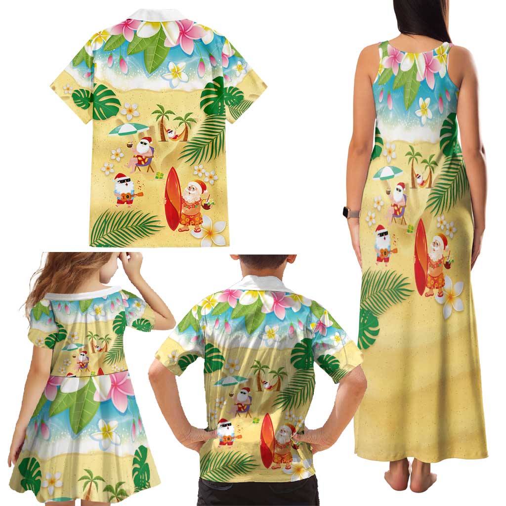 Hawaiian Mele Kalikimaka Family Matching Tank Maxi Dress and Hawaiian Shirt Tropical Plumeria and Lei Funny Santa Beach - Polynesian Pride