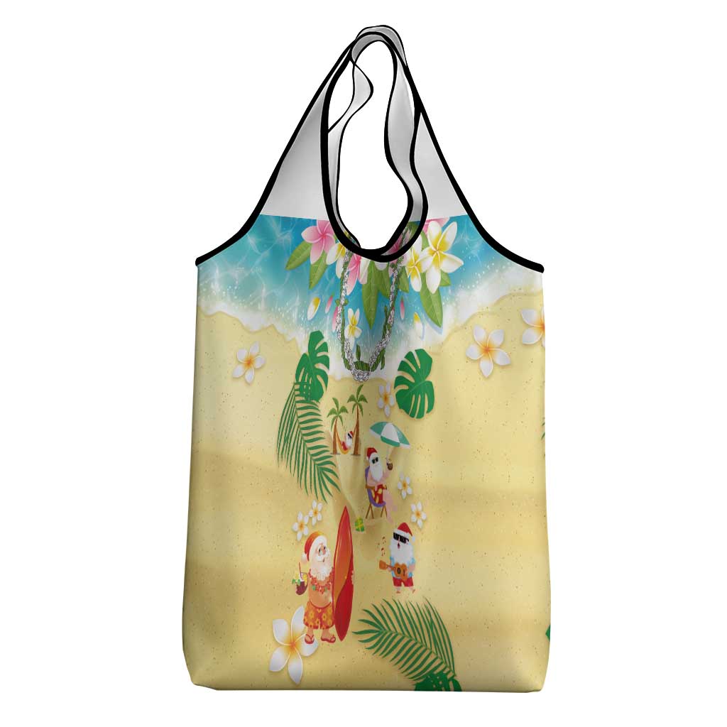 Hawaiian Mele Kalikimaka Grocery Bag Tropical Plumeria and Lei Funny Santa Beach - Polynesian Pride