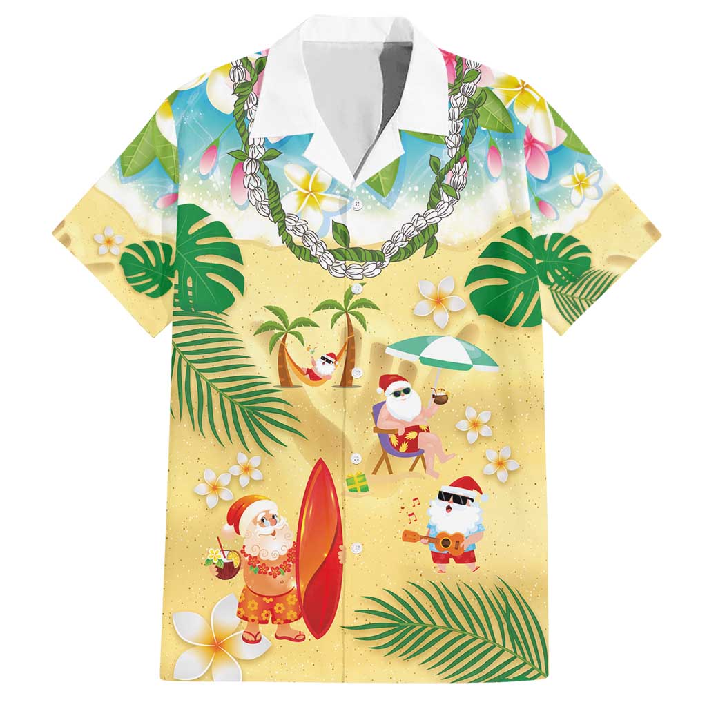 Hawaiian Mele Kalikimaka Hawaiian Shirt Tropical Plumeria and Lei Funny Santa Beach - Polynesian Pride