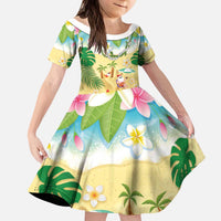 Hawaiian Mele Kalikimaka Kid Short Sleeve Dress Tropical Plumeria and Lei Funny Santa Beach - Polynesian Pride