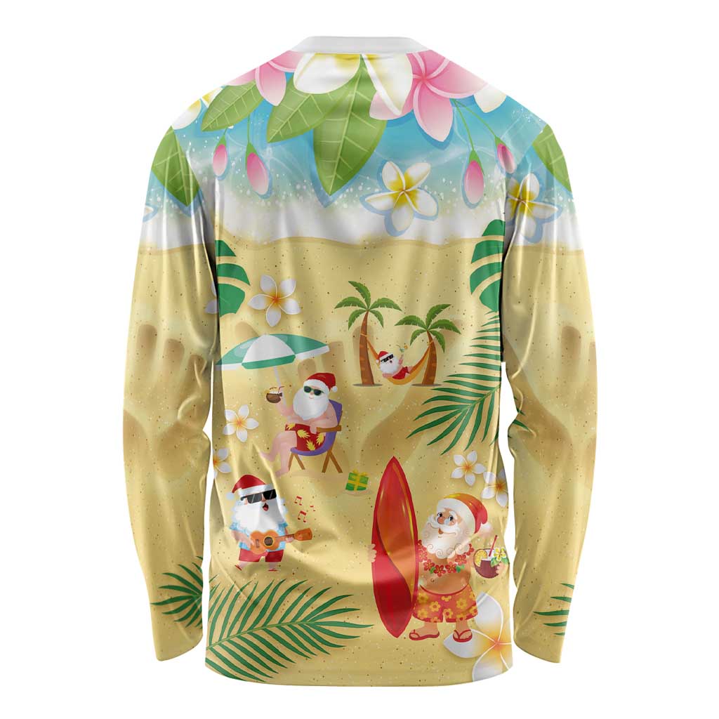 Hawaiian Mele Kalikimaka Long Sleeve Shirt Tropical Plumeria and Lei Funny Santa Beach - Polynesian Pride