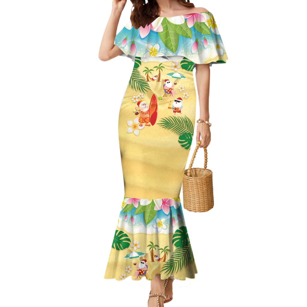 Hawaiian Mele Kalikimaka Mermaid Dress Tropical Plumeria and Lei Funny Santa Beach - Polynesian Pride