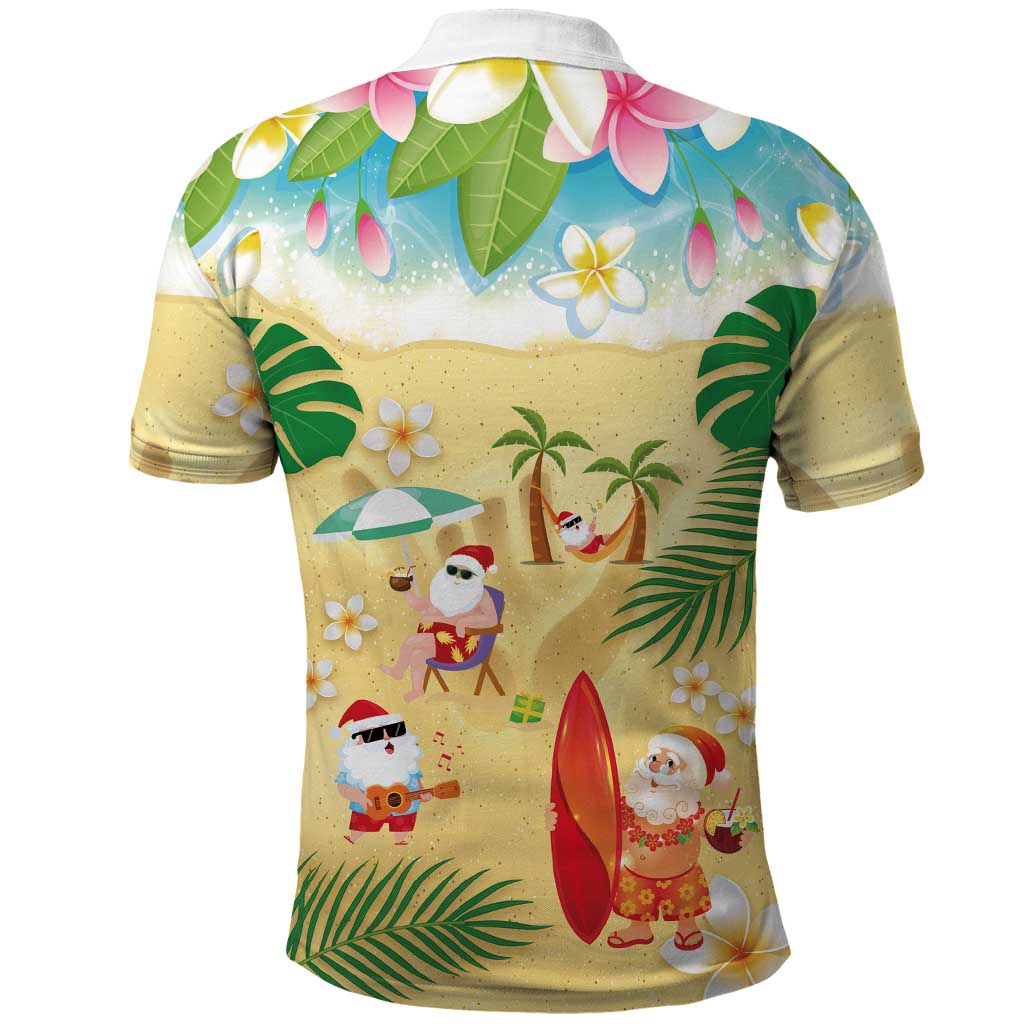 Hawaiian Mele Kalikimaka Polo Shirt Tropical Plumeria and Lei Funny Santa Beach - Polynesian Pride