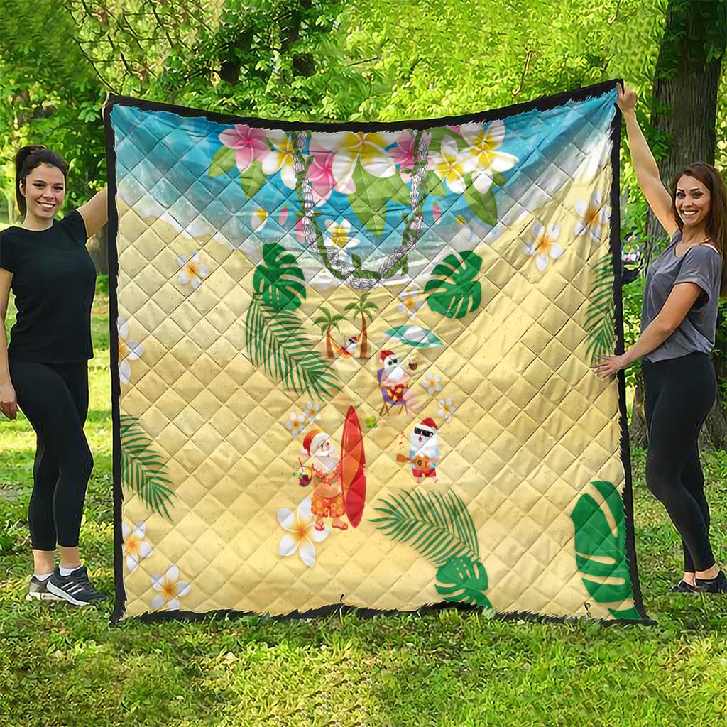 Hawaiian Mele Kalikimaka Quilt Tropical Plumeria and Lei Funny Santa Beach - Polynesian Pride