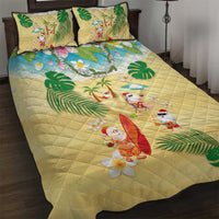Hawaiian Mele Kalikimaka Quilt Bed Set Tropical Plumeria and Lei Funny Santa Beach - Polynesian Pride