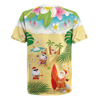 Hawaiian Mele Kalikimaka Rugby Jersey Tropical Plumeria and Lei Funny Santa Beach - Polynesian Pride