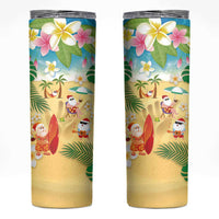 Hawaiian Mele Kalikimaka Skinny Tumbler Tropical Plumeria and Lei Funny Santa Beach - Polynesian Pride